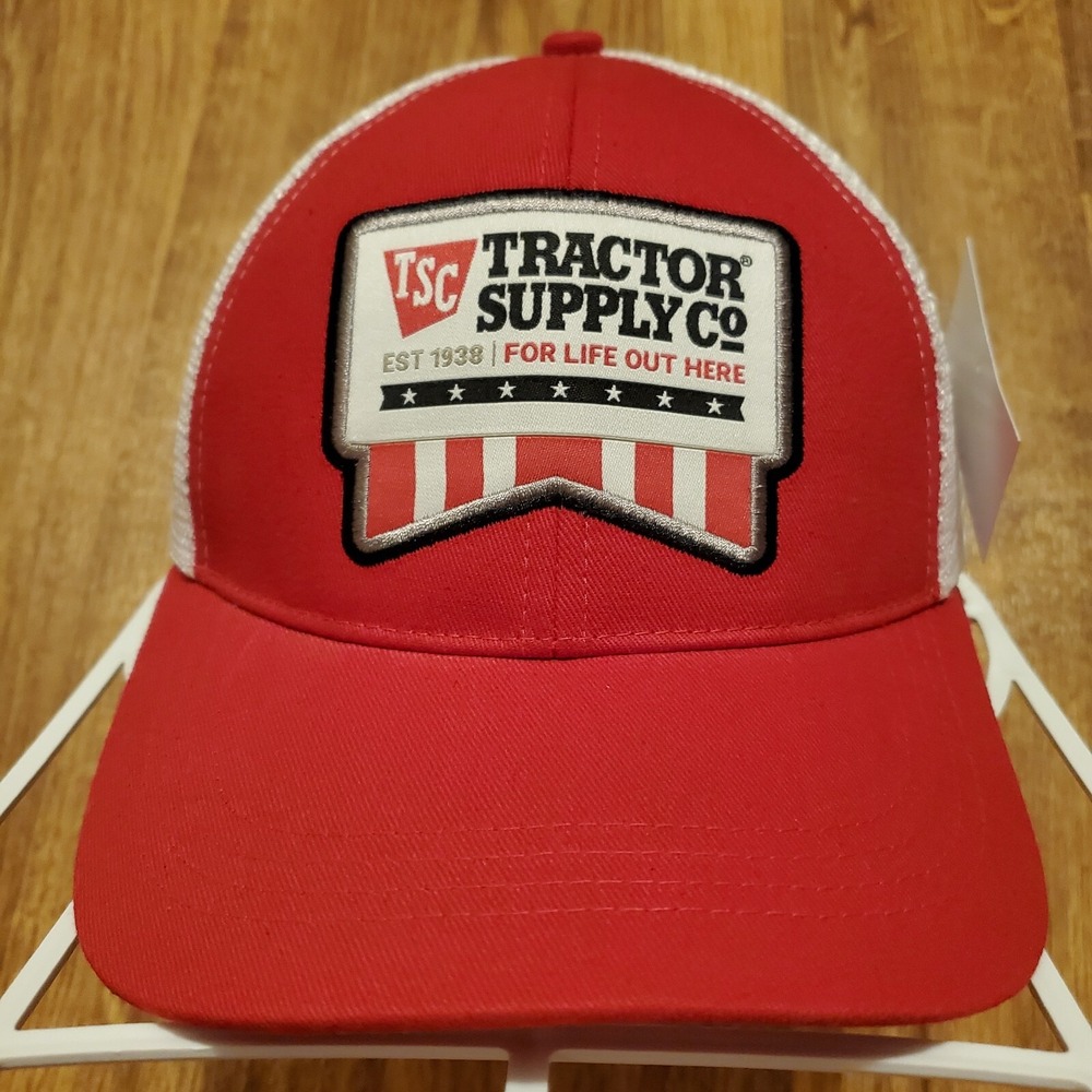 Tractor Supply‎ Co Hat Men Snapback Red Mesh Trucker For Life Out Here Farm Life